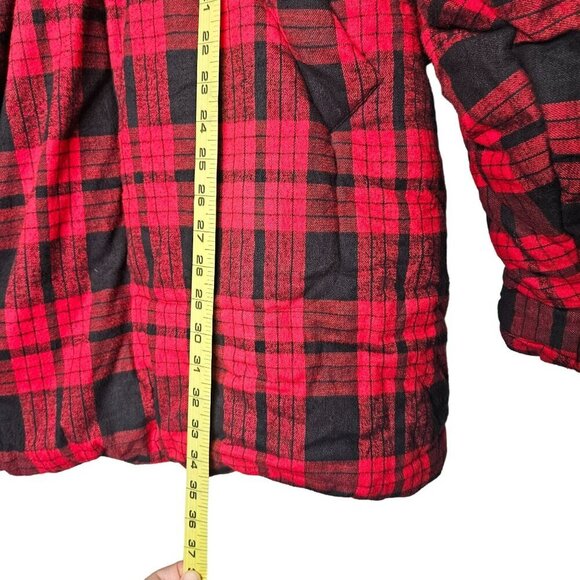 Omo Norma Kamali 80s Red & Black Buffalo Plaid Puffer Sleeping Bag Car Jacket OS - Picture 13 of 14